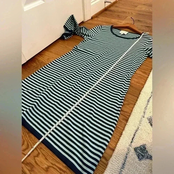 Sail to Sable STS Navy and Aqua Striped Bell Sleeve Sweater Dress M - Picture 10 of 11